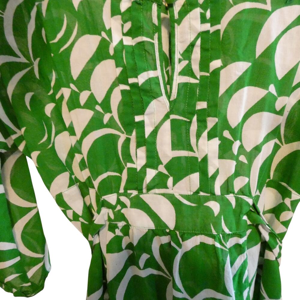 Maeve by Anthropologie Blouse Top Geometric Scallop Print Kelly Green Size 0 - Picture 4 of 7
